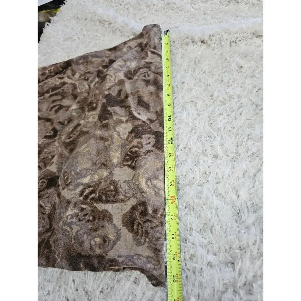 Brown Abstract Floral Boho Tank Top Lace Crochet Trim V Neck Sleeveless Shirt L